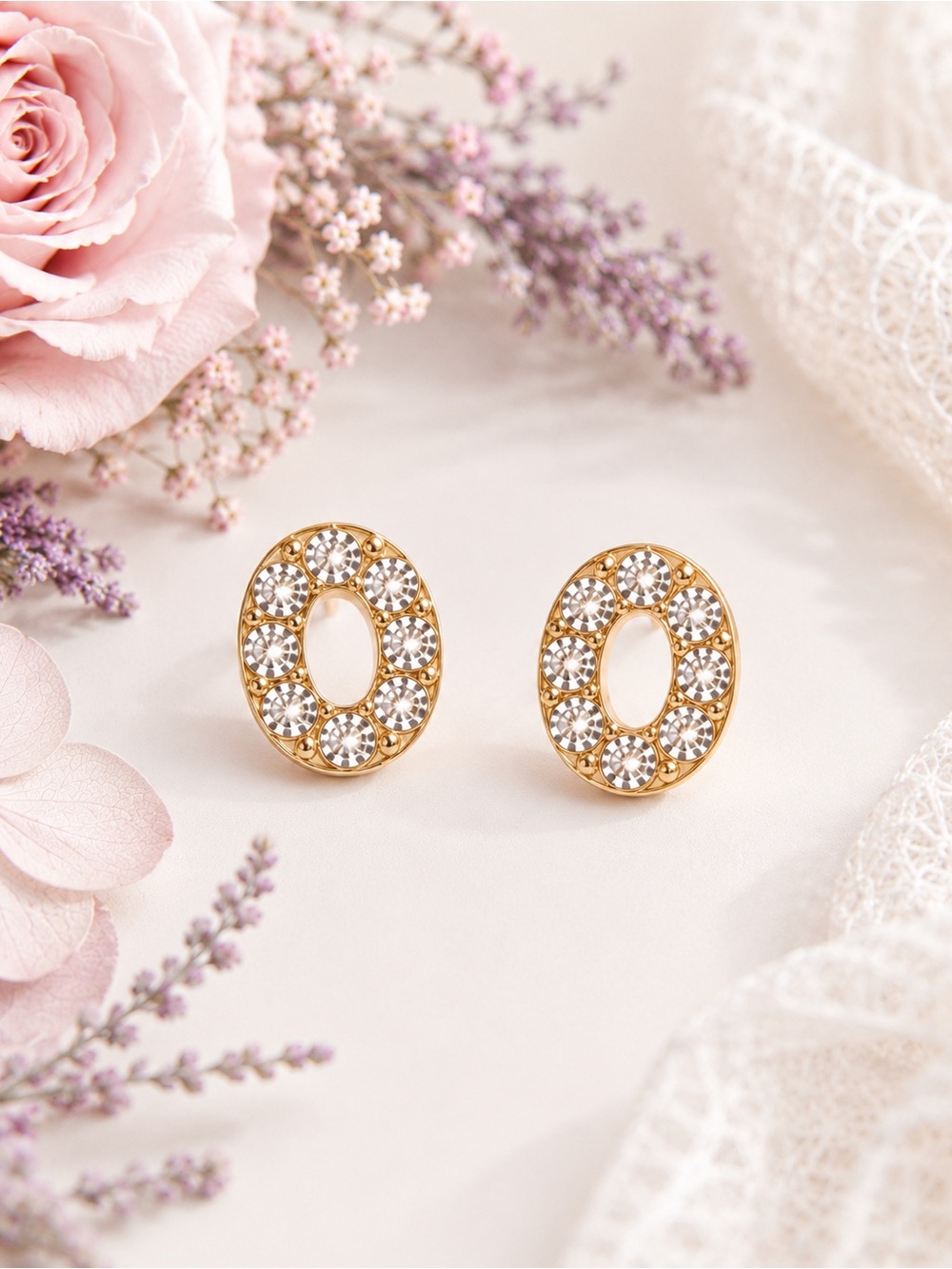NWT Gold Tone Crystal Oval Stud Earrings | Elegant Everyday Sparkle